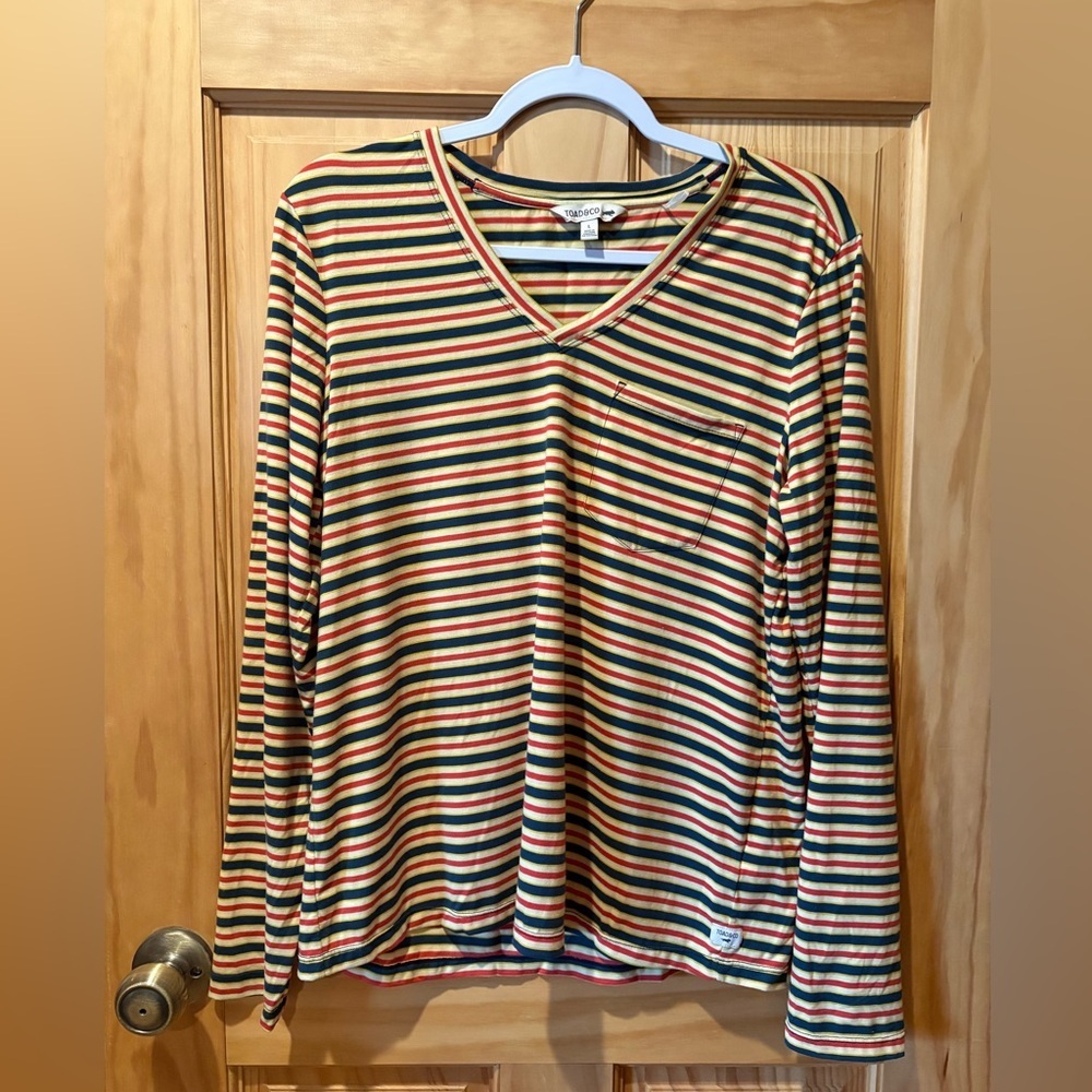 Toad&Co long-sleeve, V-neck, striped top women’s L